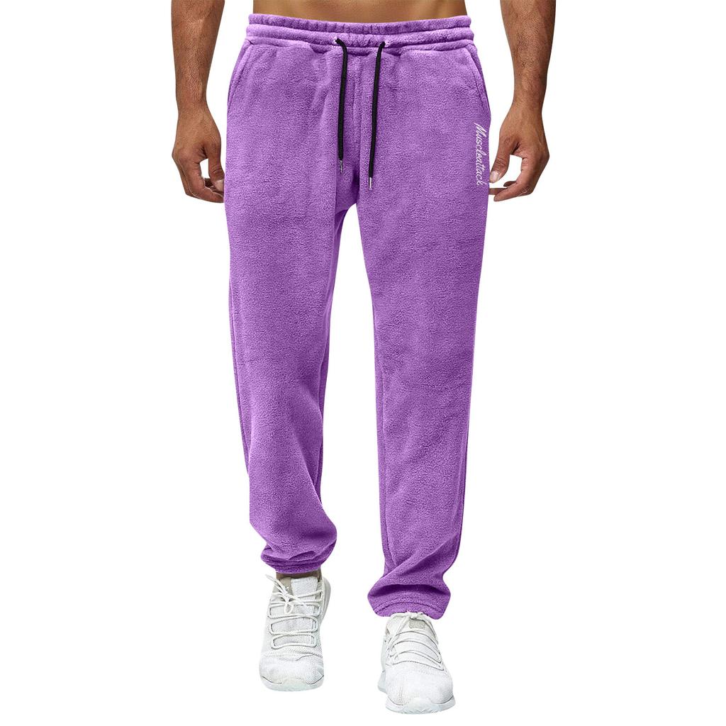 Men's English Print Drawstring Sports Casual Straight Trousers