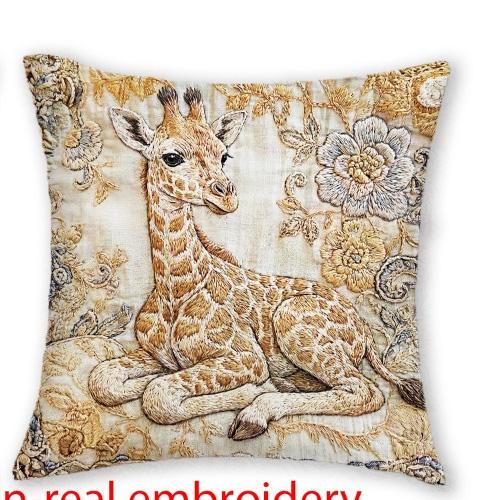 1/4pcs Vintage Safari Baby Animals Throw Pillow Covers Cute Elephant Giraffe Lion Cub Decorative Cushion Cases