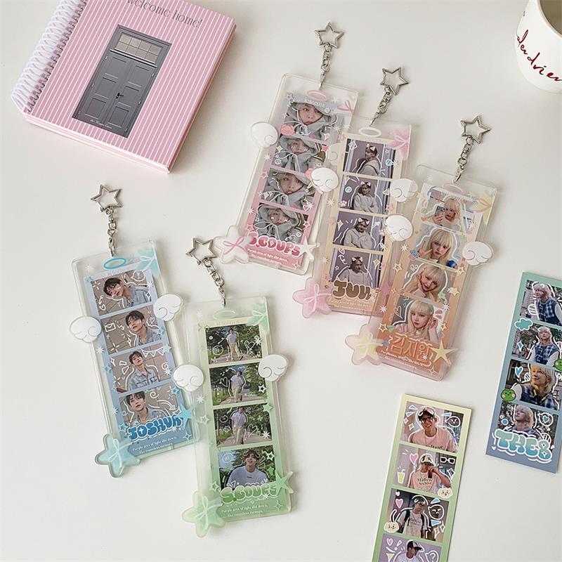 Cute Acrylic Idol Po Card Holder Star Four-Compartment Pocard Holder Storage Card Display Protect Pendant Diy Decor Gifts