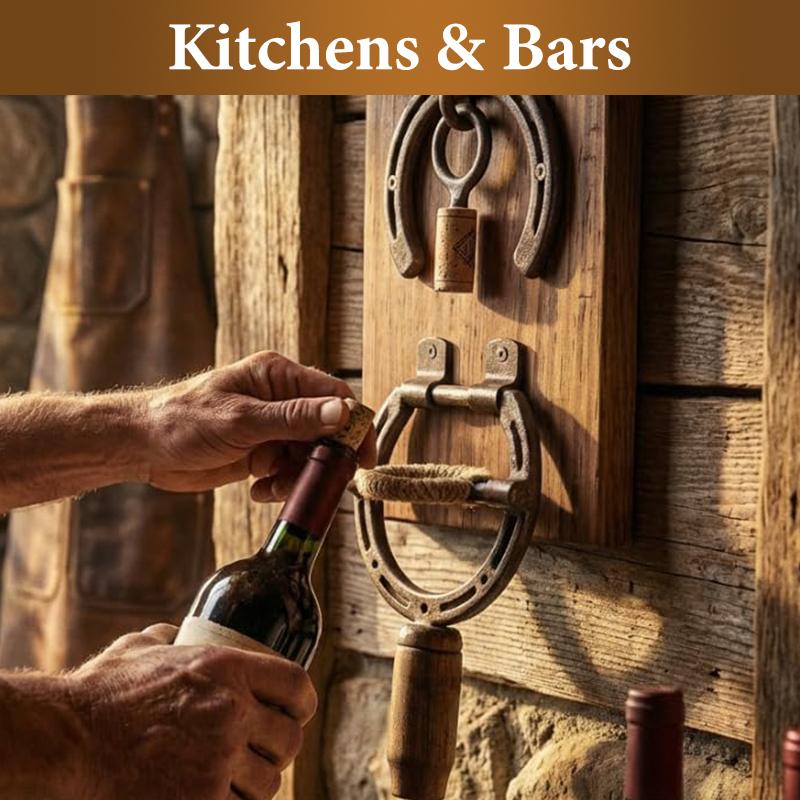 Rustic Horseshoe Wine Opener Corkscrew Wall Mounted, Vintage Industrial Decor Wine Bottle Opener & Unique Gift For Kitchen