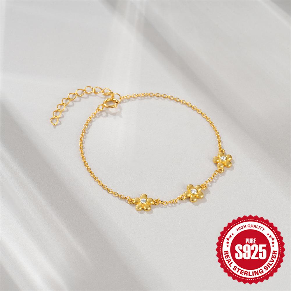 Japanese And Korean Style S925 Sterling Silver Small Daisy Sweet Flower Small Fresh And Cute Fashion Bracelet