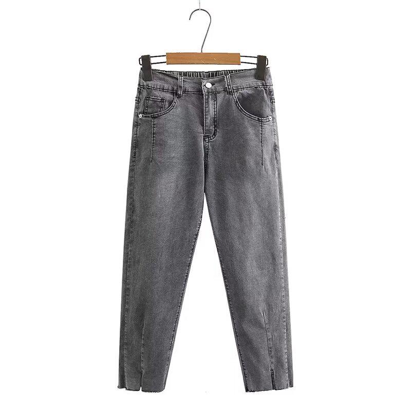 

2024 Summer High-Waist Plus Size Stretch Cropped Jeans with Split Hem for Women L