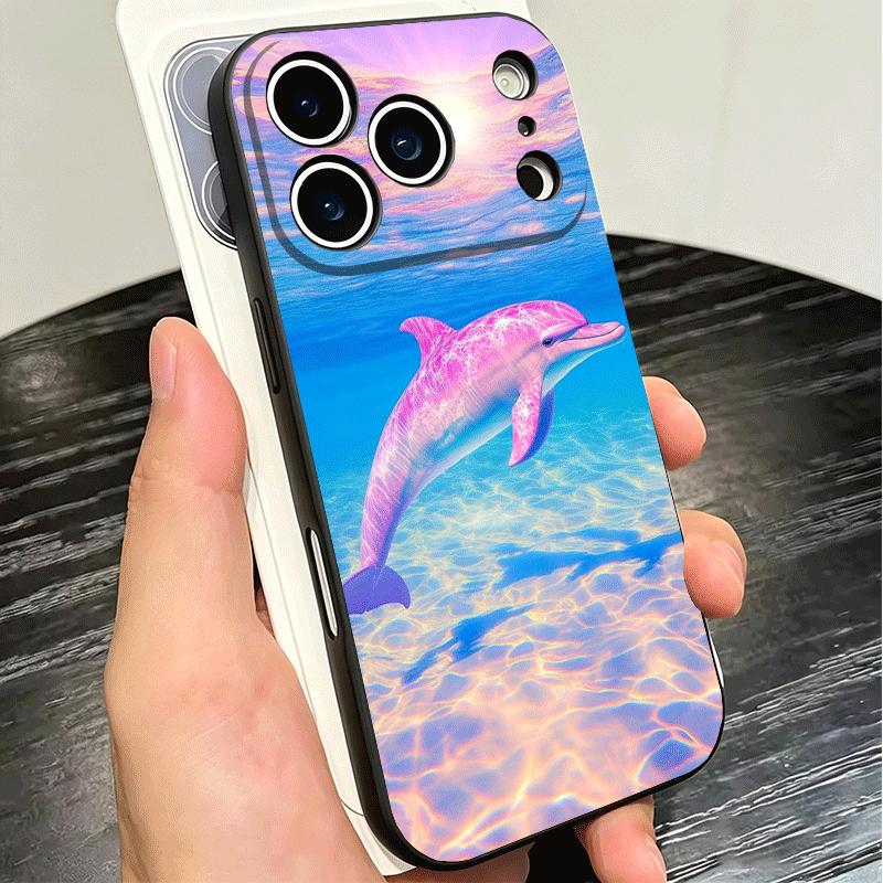 Ocean Cute Dolphin Soft Phone Case for iPhone 16 16E 17 Air 15 Pro Max 14 Plus 13 Mini 11 12 7 Black Cover Back Shell