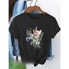 European Size Women'S Short Sleeve T-Shirt with Vibrant Floral Print - Casual Round Neck, Lightweight & Breathable for Spring/Summer,