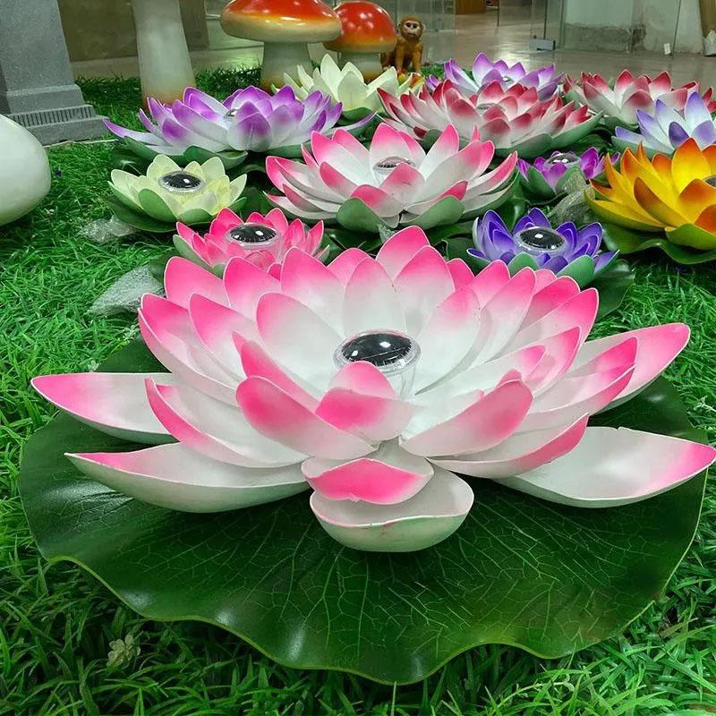 Zewnętrzne Wodoodporne Pływające Lampy Stawowe Solarne Lampy Lotosu Solarne Lampy Ogrodowe Dziedziniec Willi Lampki Lotosu do Składania Życzeń