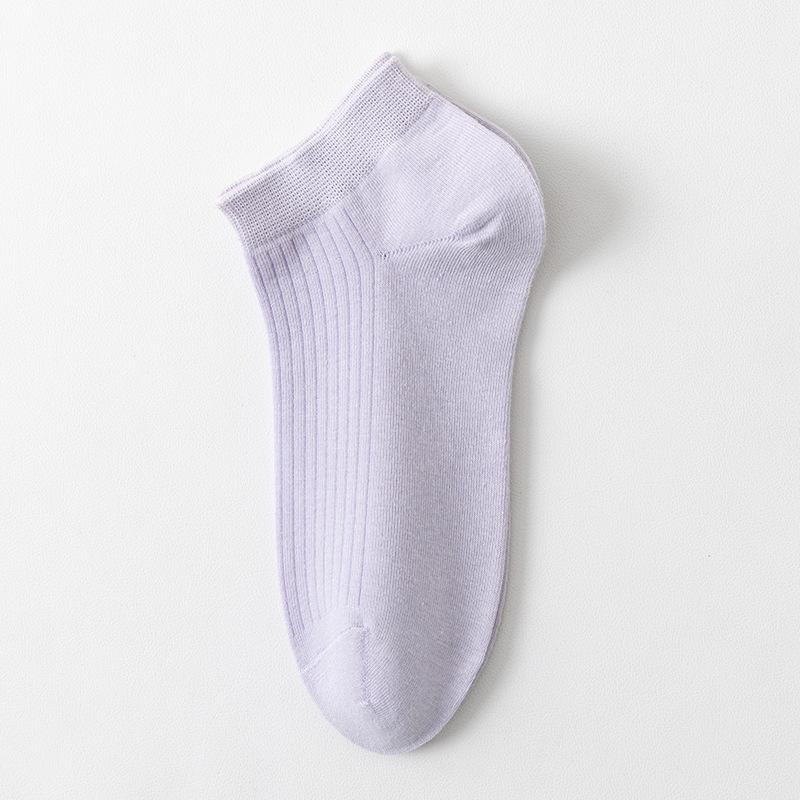 

Летние тонкие короткие носки для женщин, однотонные, в полоску, дышащие, антибактериальные, влагоотводящие, простые и универсальные женские короткие носки 1 pair светло-фиолетовый