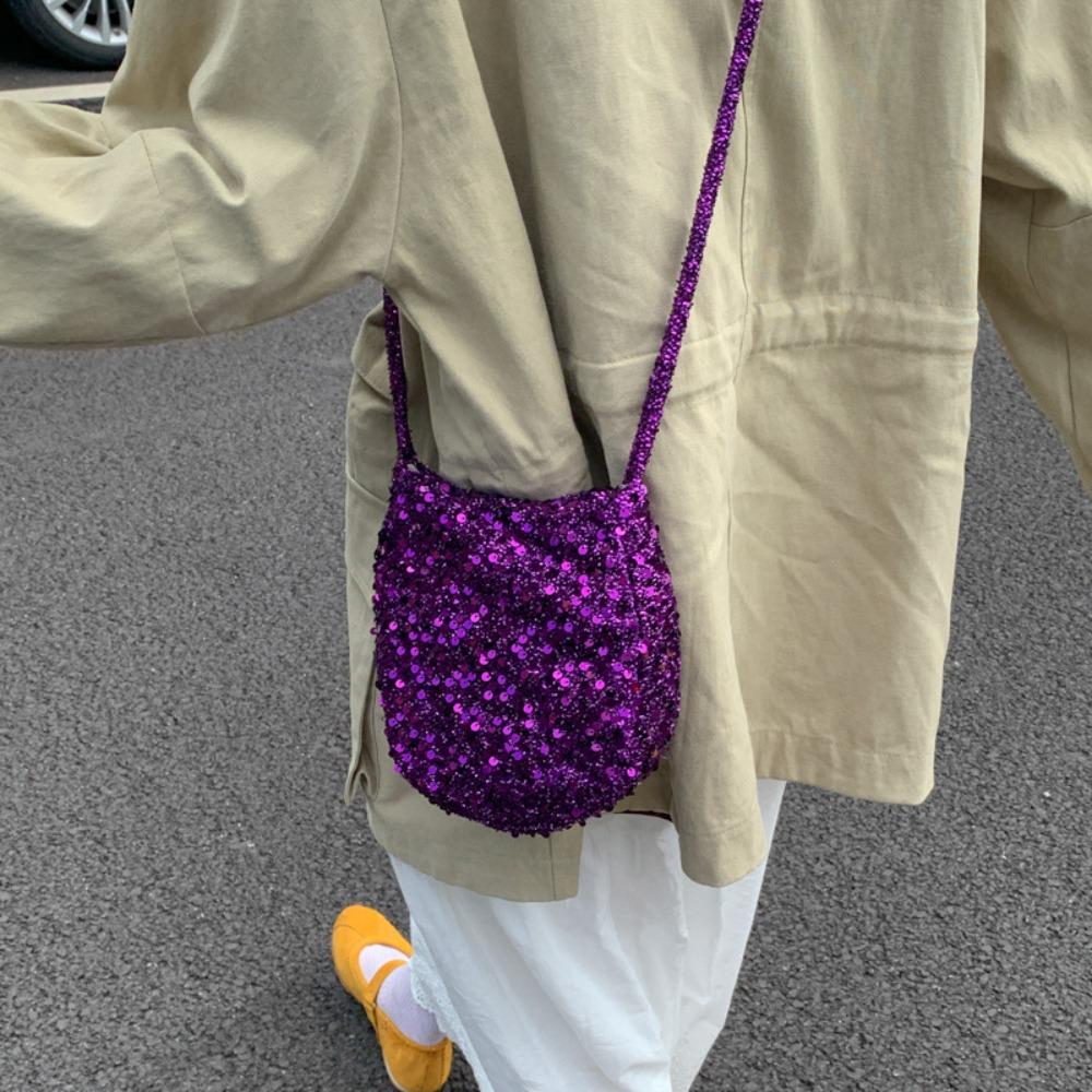 Portable Blingbling Sequin Crossbody Bag Cute Heart Canvas Shoulder Bag Handbag Large Capacity Cloth Messenger Bag Travel
