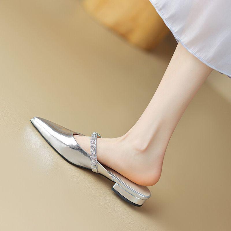 Slides Low Heel Sandals Gold Woman Slippers Pointed Toe Shoes For Women Outside Eva Top Designs 2025 Luxury Premium Price