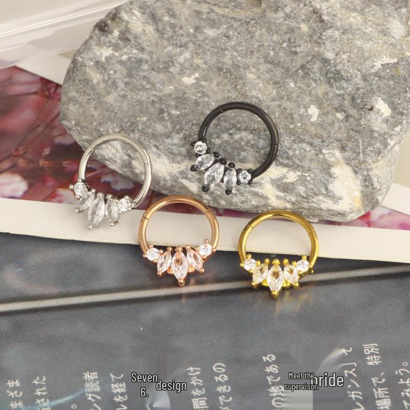 Stainless Steel Three-Petal Flower Zircon Ear Cuff & Cartilage Nose Ring