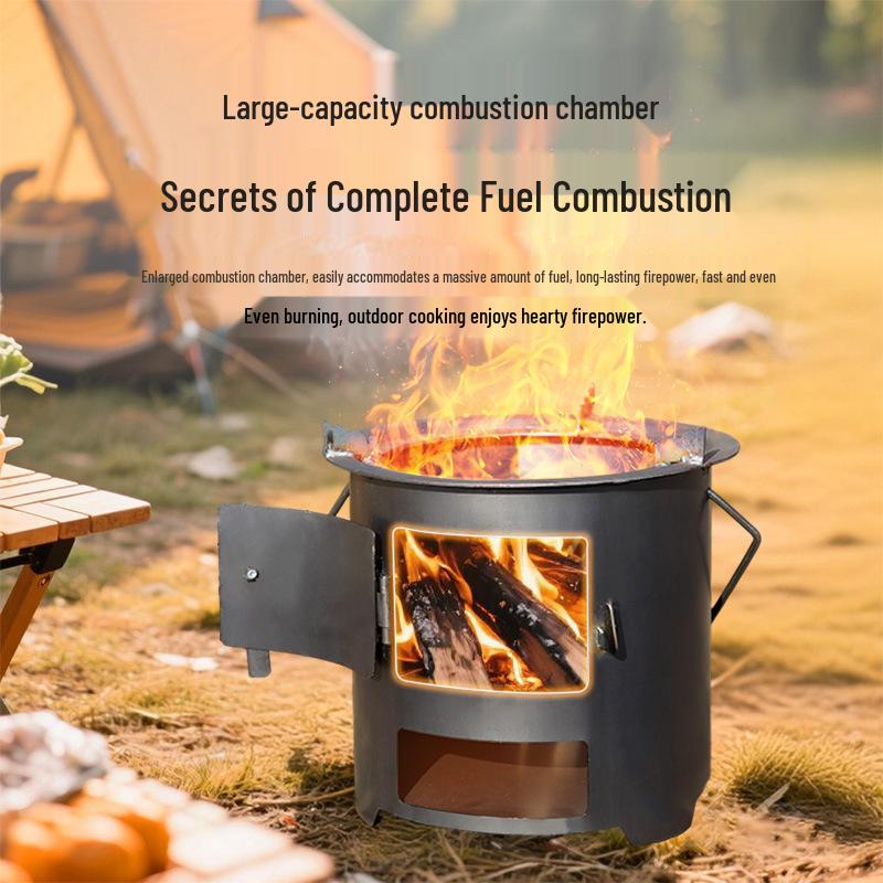 Heavy-Duty Portable Firewood Stove for Outdoor Camping and Tea Brewing