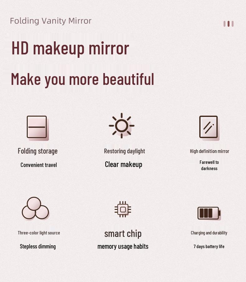 Portable LED Makeup Mirror with Light - Foldable Desktop Vanity Mirror