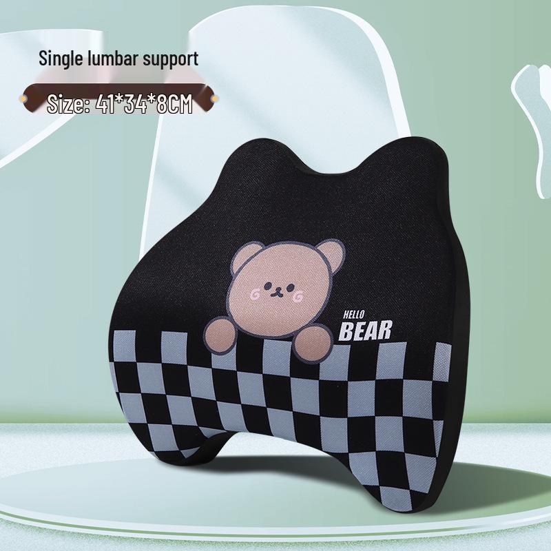 Cartoon Bear Memory Foam Lumbar & Headrest Pillow Set for Car