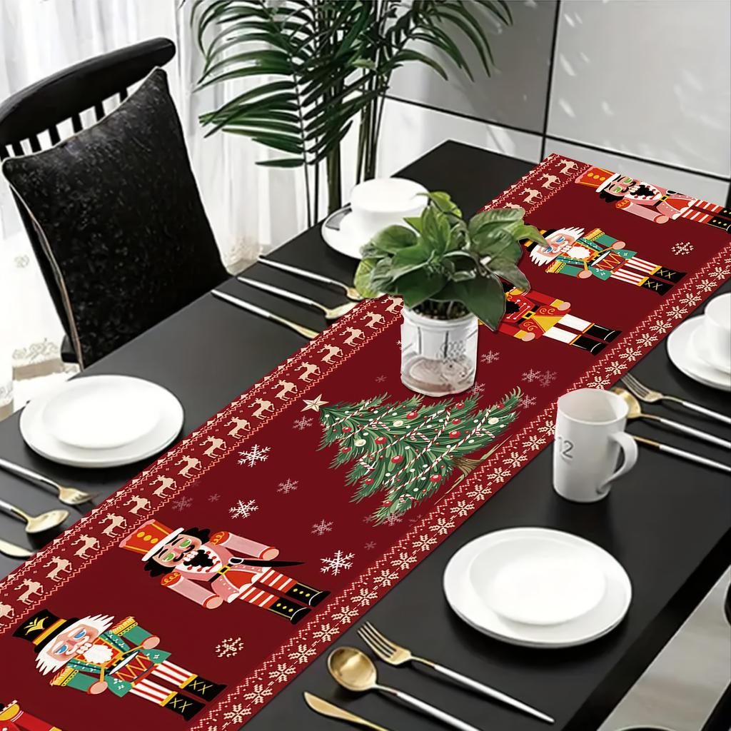 Christmas Nutcracker Red/Pinecone Polyester Table Runner Xmas Holiday Party Decor Winter Dresser Scarf Dining Table Runner Decor