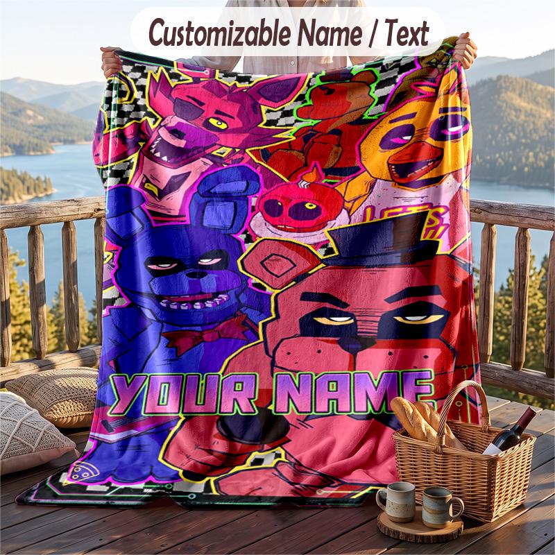 Five Nights At Freddy’s Flannel Blanket, Personalized Custom Name Text, Soft Warm Plush Throw Blanket For Gift