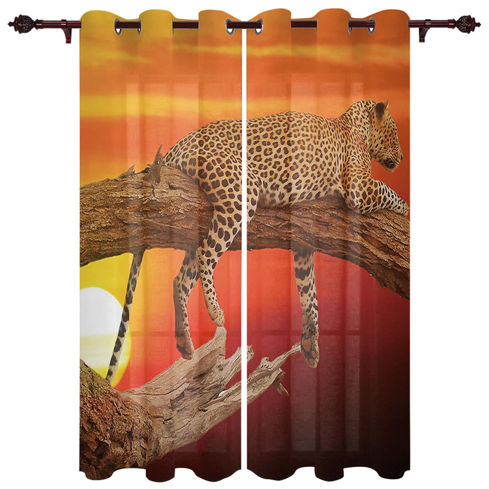 

Leopard Africa Beast Fierce Gauze Curtains For Children s Bedroom Kitchen Screen For Living Room Holiday Decor Voile Curtain 135W x 114H(cm)