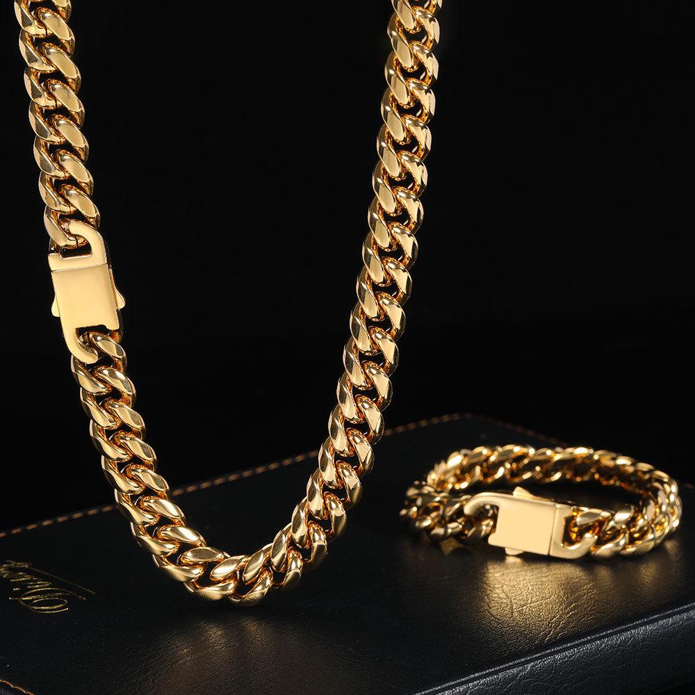 Trendige Cuban Link Kette & Armband aus Edelstahl mit glattem Verschluss