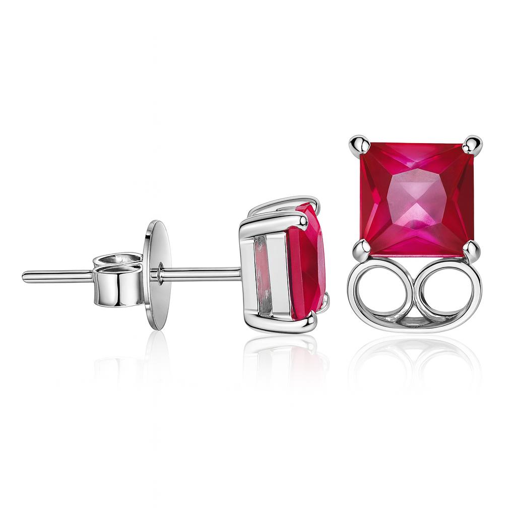 Orecchino Rubino Rosa Naturale 7,35 ct Argento Sterling 925 Quadrato per Lei Gioiello con Pietra Preziosa Regalo