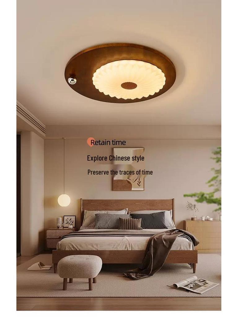 2025 Chinese-Japanese Solid Wood Ceiling Light for Bedroom and Dining Room