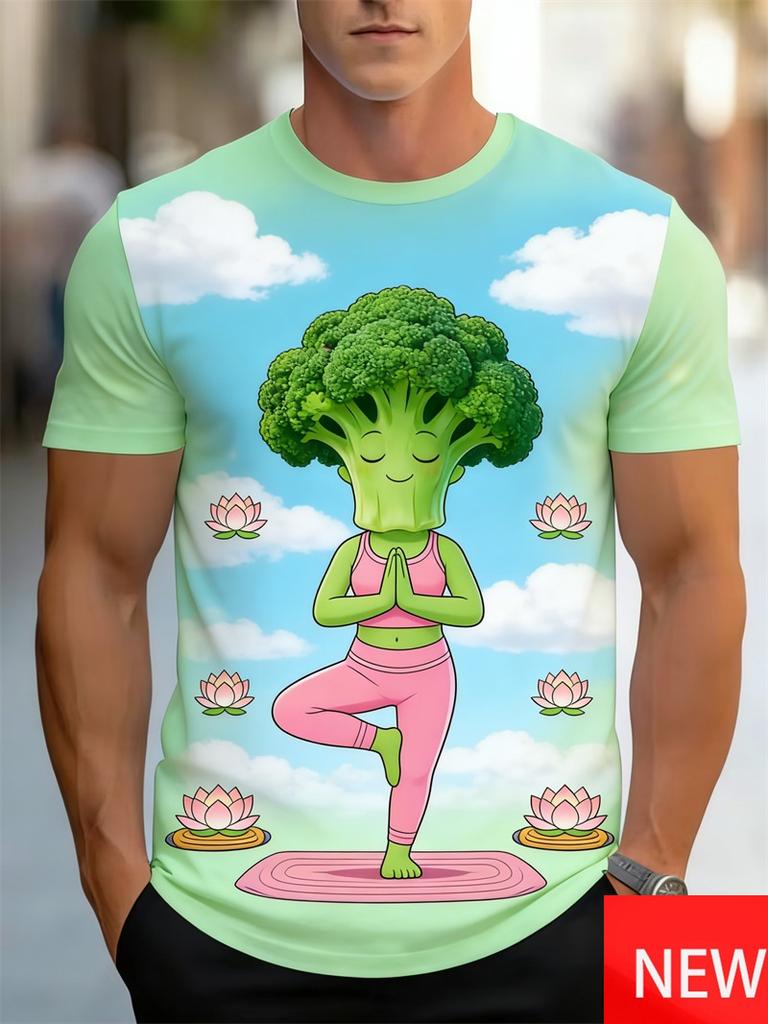 Men's Funny Vegetables Print T-Shirt Casual Short Sleeve Round Neck Tee New In Oversized Tshirts Clothes Streetwear