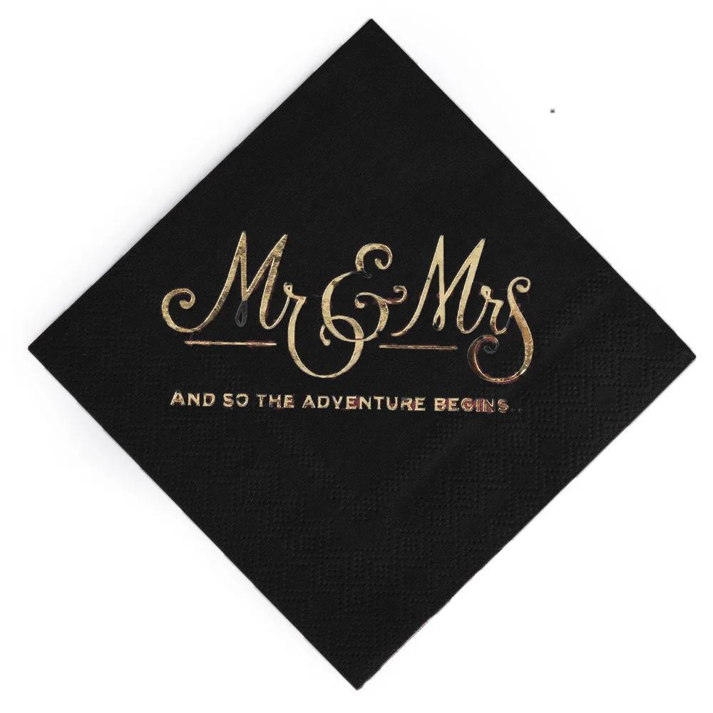 100PCS Mr&Mrs Wedding Paper Napkins Disposable 10inch Bronzing Cocktail Beverage Dessert Napkins Wedding Anniversary Party Decor