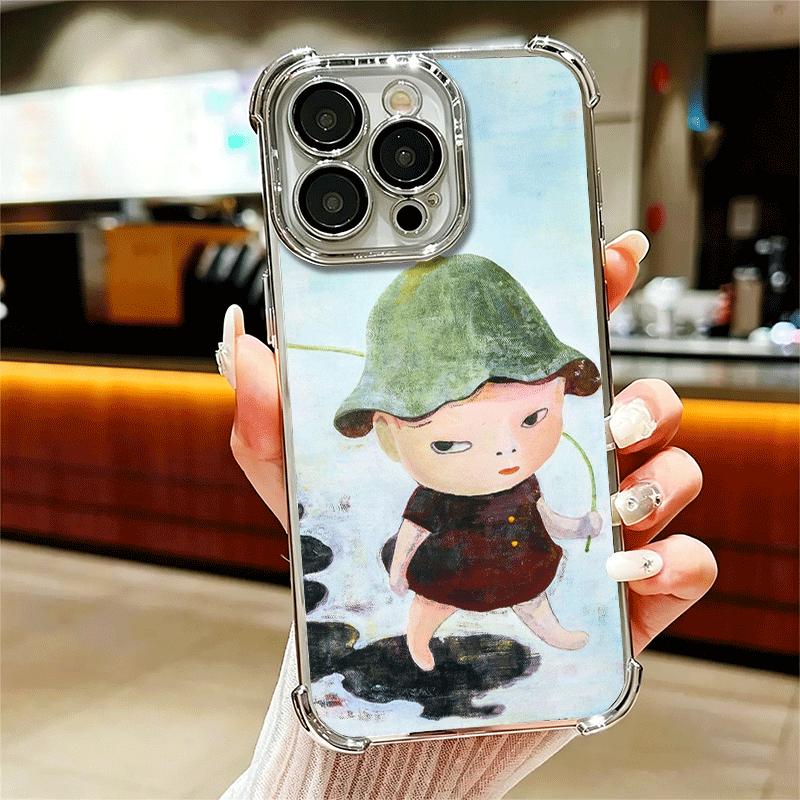 Y-Yoshitomo Nara Soft Phone Case For iPhone 15 16 17 Air 14 Pro Max 16E Plus 13 12 Mini Plating Anti-Fall Fundas iPhone 16E