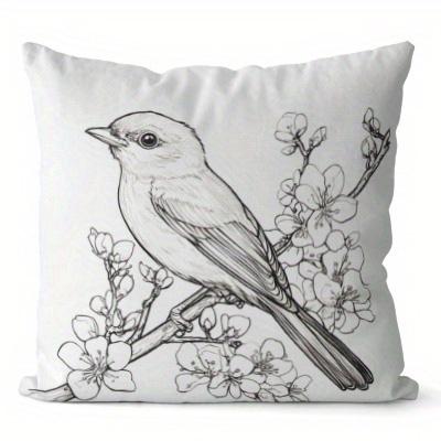 Home Decor Birds & Flowers Pattern Decorative Pillowcase Pattern Cushion Cover Suitable For Sofa Bedroom Car Pillow Cover