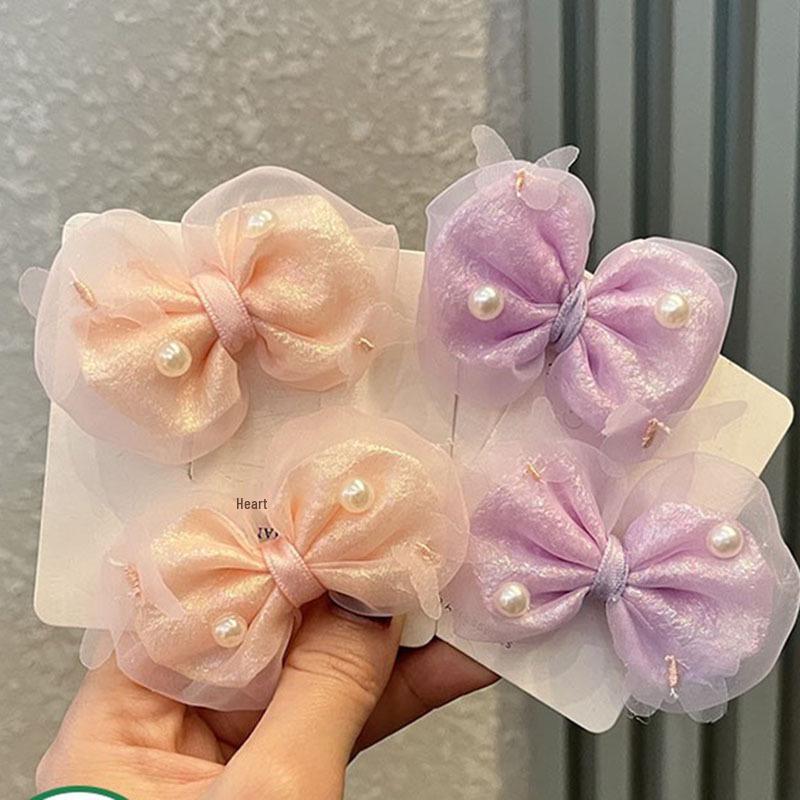 

Korean-Style Spring Hair Clips: Crinkled Gauze Bow, Pearl & Butterfly Girl s Headwear