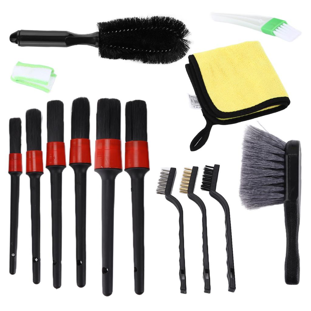 14 st Bilvårdsborstkit Mikrofiberduk för Rengöring Hjul Interiör Instrumentbräda Motor