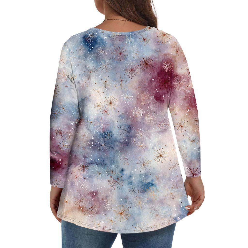 Top de damă la modă casual cu mânecă lungă, mărime plus, cu imprimeu, top cu imprimeu floral mărime plus