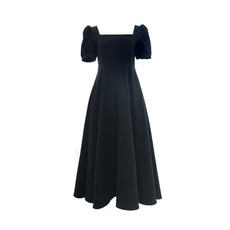 Summer Hepburn-Style One-Shoulder Tea-Length Little Black Dress