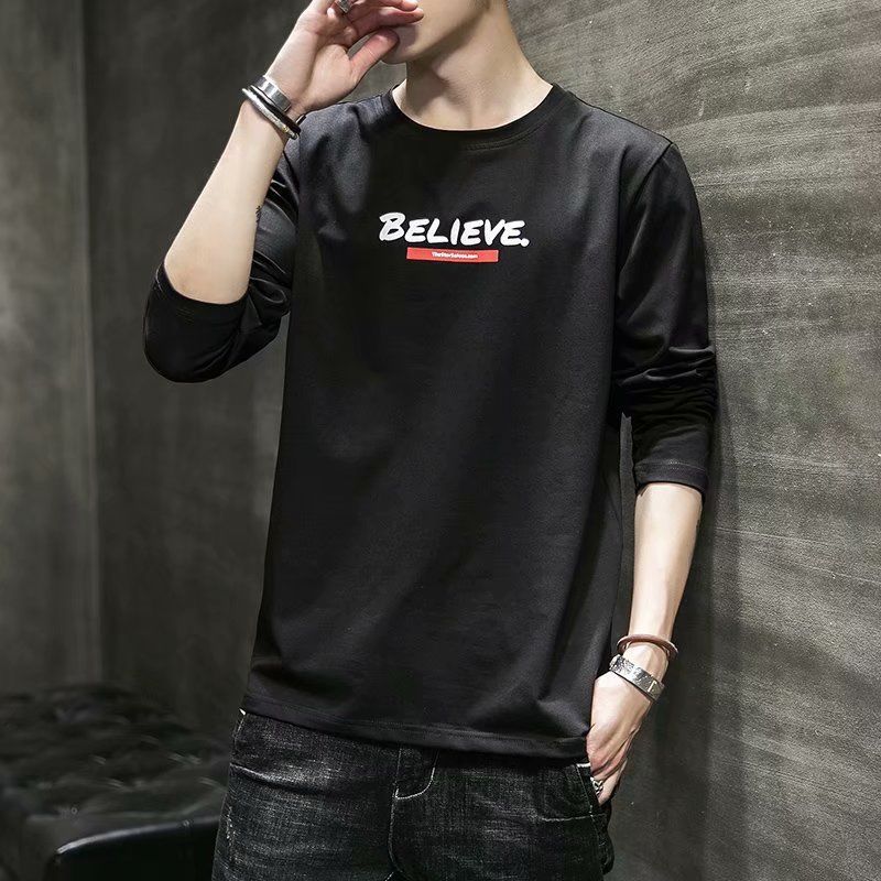 Men T Shirt Solid Color O-neck Long Sleeve Streetwear Casual Men Clothing Korean Style Fashion Tee Tops M-4XL