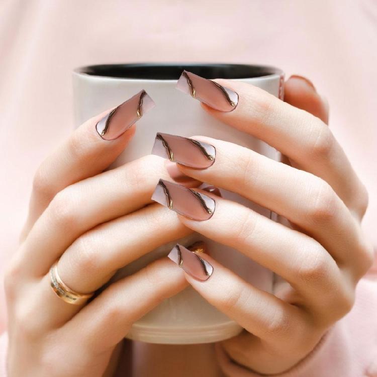 Press on Nails French Tip 3D Nail Stickers Long Square Artificial Acrylic False Nails Easy Application Tools Included