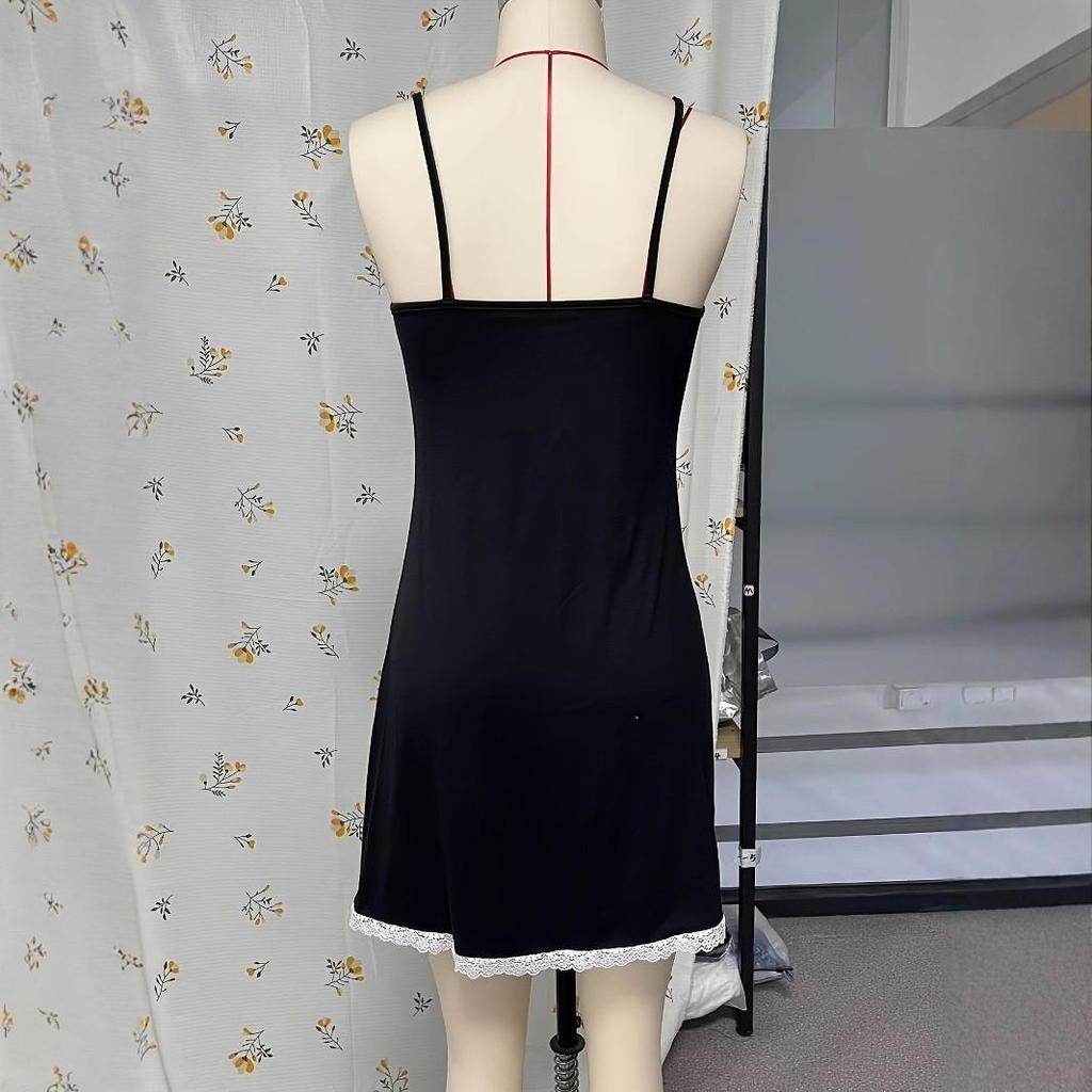 Cross-border Lace Trim Sleeveless Backless Short Slip Nightgown for Women