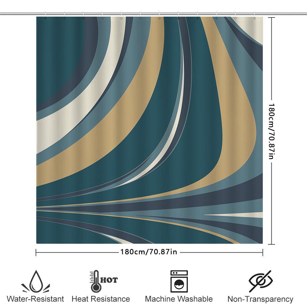 Modern Wave Pattern Shower Curtain Waterproof Fabric Bathroom Decor Privacy Liner Blue Green Yellow White