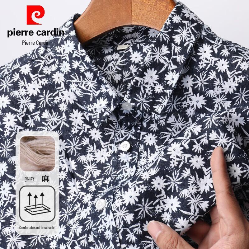 

Pierre Cardin Men s 100% Linen Chinese Style Short Sleeve Shirt S