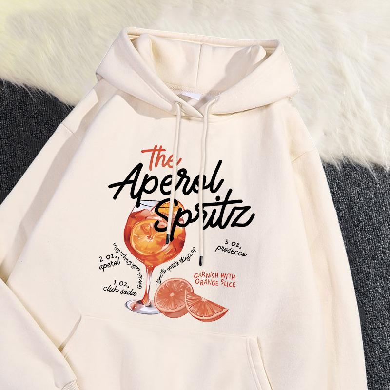 

Winter Womans Hoodie The Aperol Spritz Retro Cocktail Printing Sweatshirt Loose Pocket Warm Fleece Pullover Kawaii Sportswear S