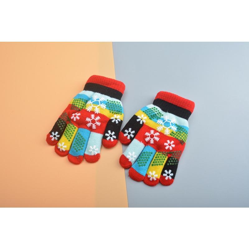 Mary Children's Gloves, Five-finger Baby Autumn and Winter Colored Snowflakes, Six-color Students and Children Double-layer Thickened Warm