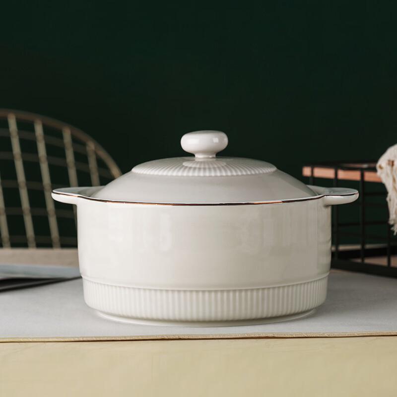 Haoya Jingdezhen Ceramic 9-Inch Double-Handled Soup Pot