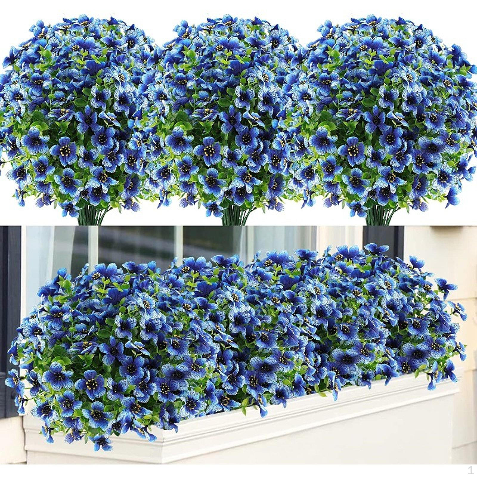 

12 Pieces Artificial Flowers Fake Realistic Silk for Patio Porch синій