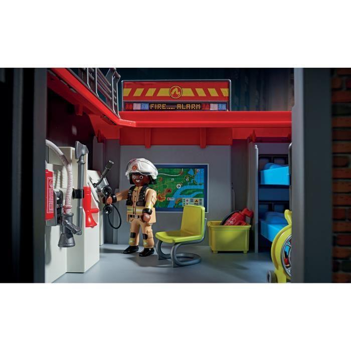 PLAYMOBIL - Caserne de pompiers transportable - City Action - Avec moto et hélicoptère