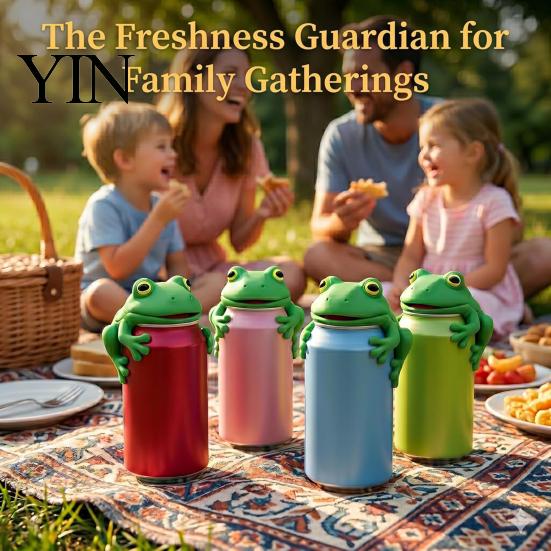 Silicone Soda Can Cover Cute Frog Cover, 3D Print PLA Beverage Lid Flexible Grip Sleeve Protector, Dustproof Drink Sleeves for Outdoor Activities And