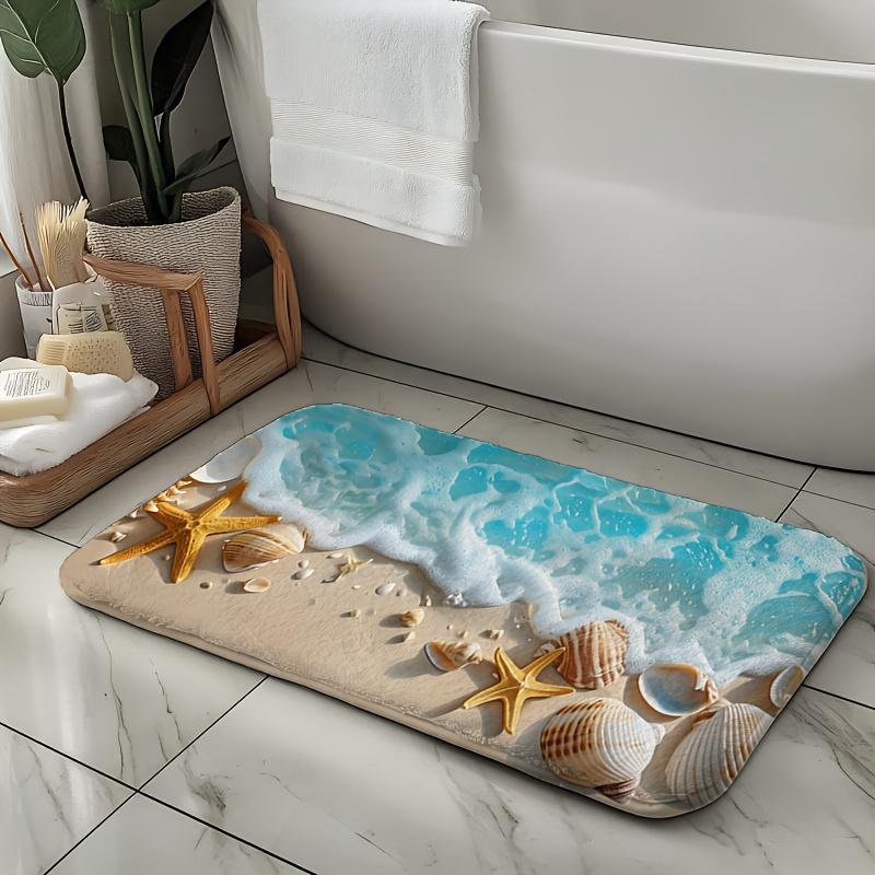 

Морская звезда Ракушка Пляжный коврик для ванной, Сверхмягкий Нескользящий коврик, Машинная стирка, Напольный коврик для декора ванной комнаты, кухни, гостиной 40x60cm