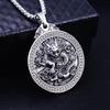 Hip Hop Chinese Dragon Embossed Round Pendant Necklace for Men and Women - Titanium Stainless Steel.
