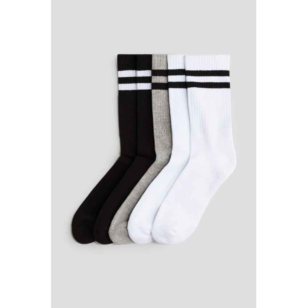 

H M Ribbed Socks 5 Pack Set Black White