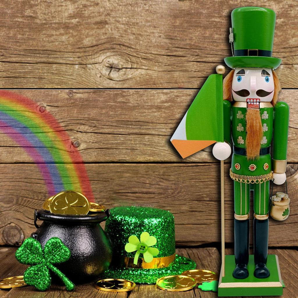 15inch ST. Patrick's Day Nutcracker Figurine Desktop Ornament Decorative Multipurpose Green Uniform