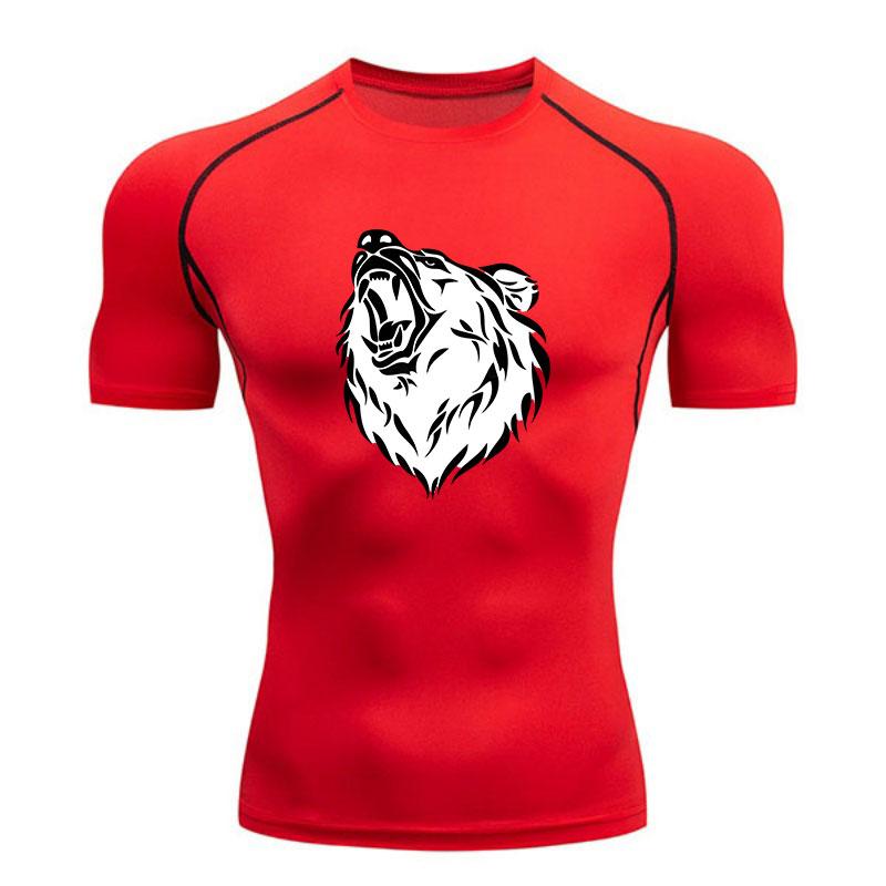 Men's Compression Workout T-Shirt, Roaring Wolf Tribal Print