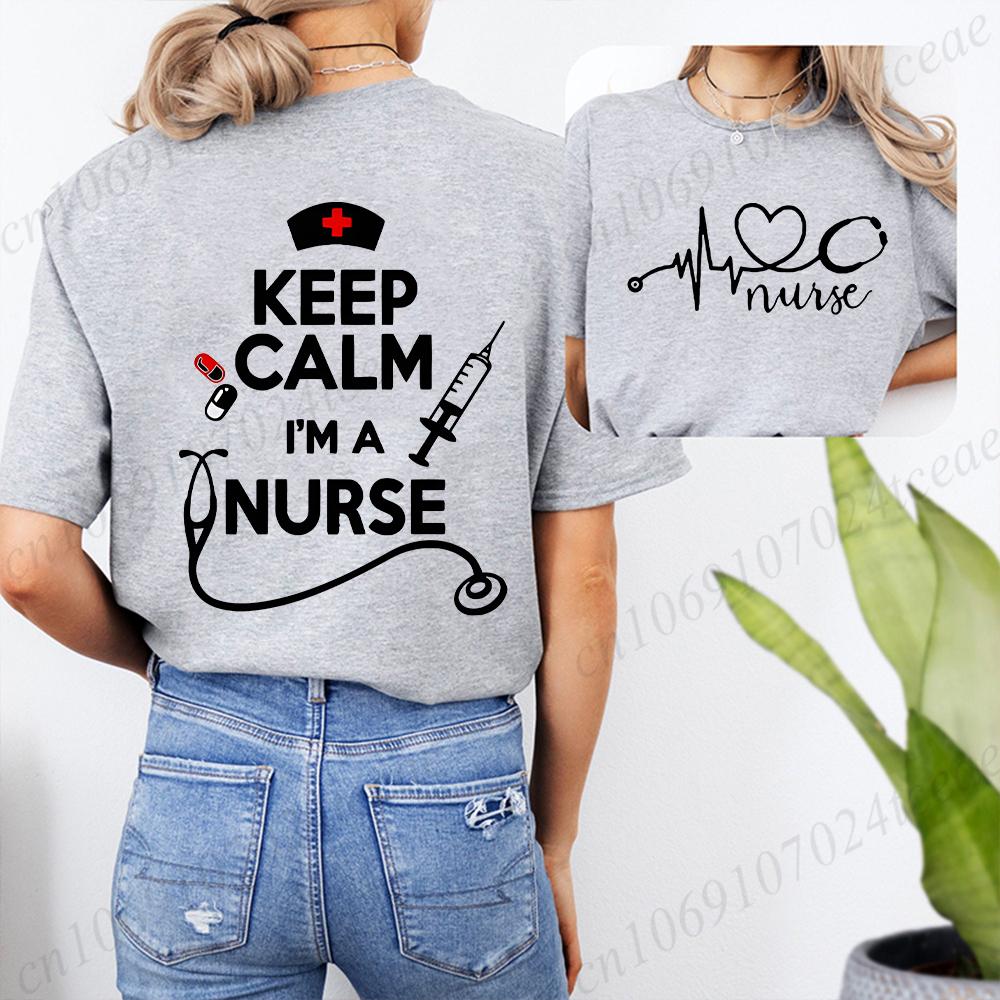 Keep Calm Nurse Print T-shirts Short Sleeve Black Women T-shirt Girl Vintage Tops Tee Shirt Female Harajuku Clothing Streetwear