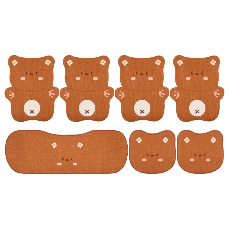 Universal Car Seat Cushion - Cute Cartoon Bear Design for Leapmotor C10/B01/B10/C11, Cotton Linen Fabric for All Seasons