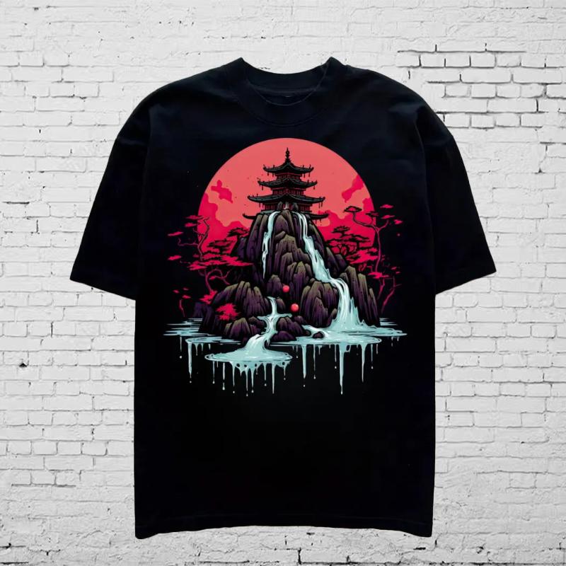 Новая летняя мужская модная футболка с принтом «Личность, альпинарий, водопад», мужская футболка, топ XS чёрный
