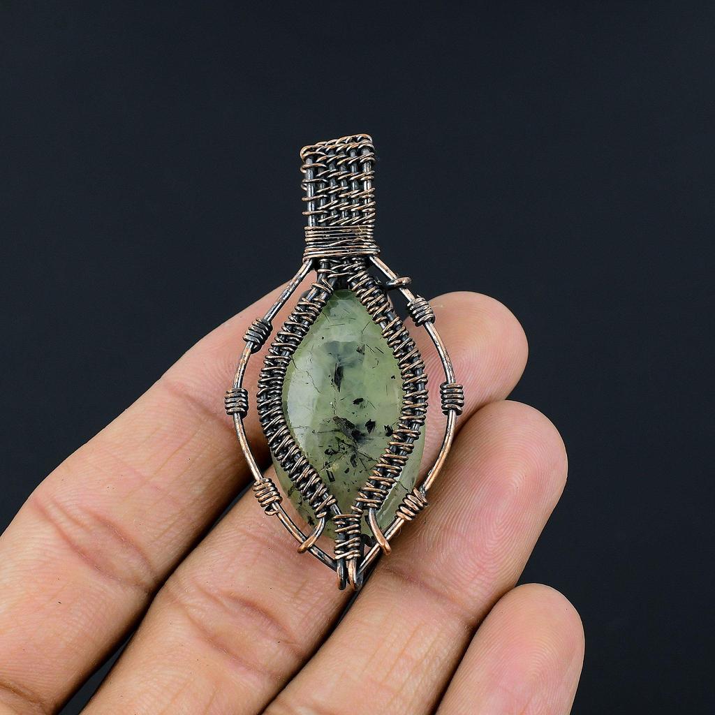 Prehnite Jewelry, 999 Copper Wire Wrapped Pendant Handmade Gemstone Jewelry, Gifts For Wife Brand New Pendant